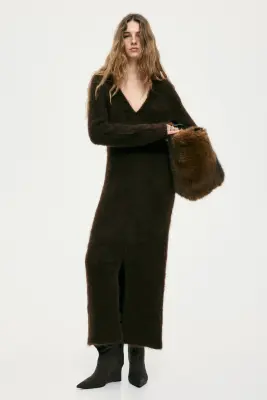 Robe en mohair mélangé avec dos ouvert - Marron foncé — photo 2
