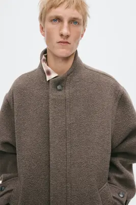 Manteau long en laine mélangée - Beige foncé — photo 1