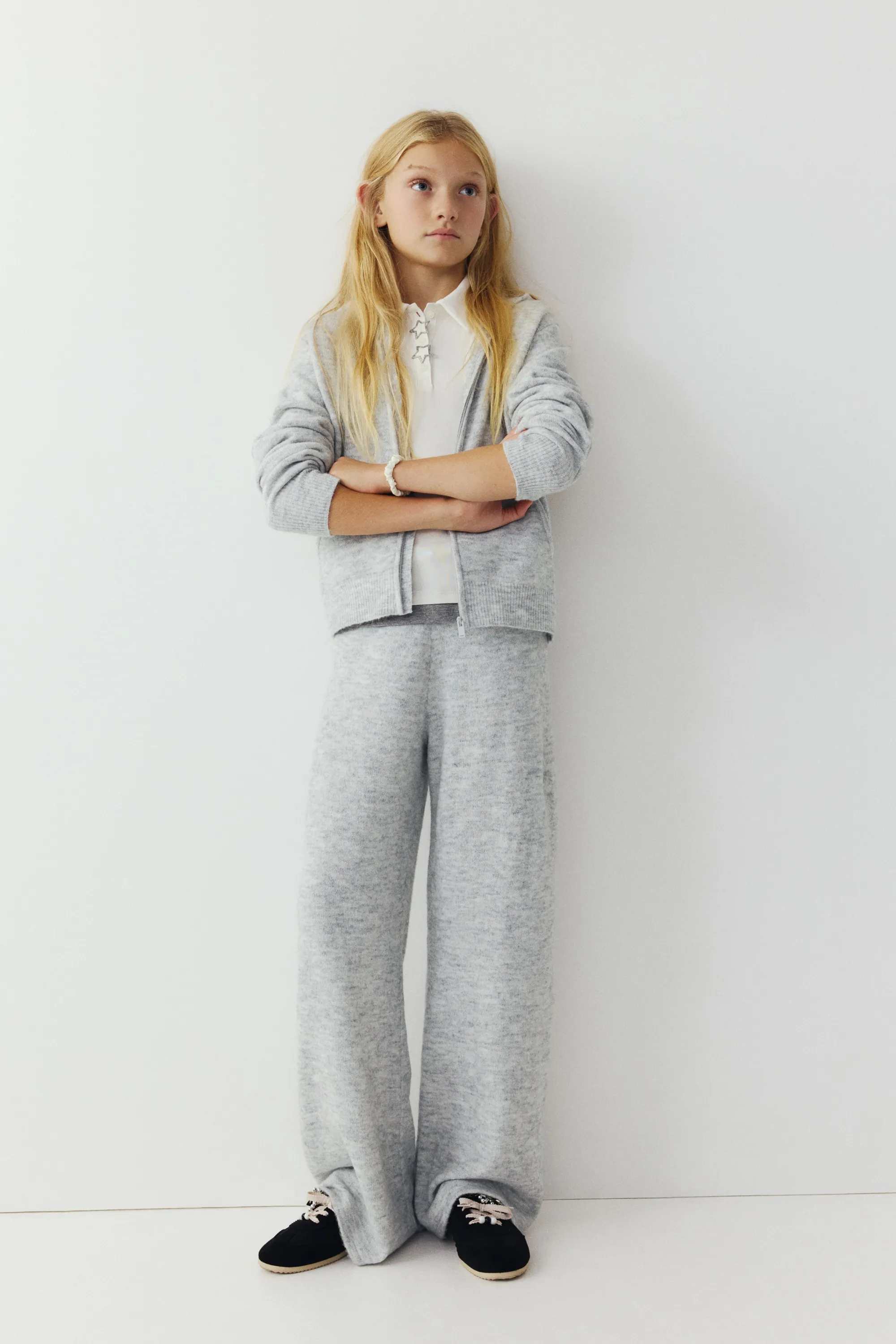 Pantalon jogger en maille fine - Gris clair chiné