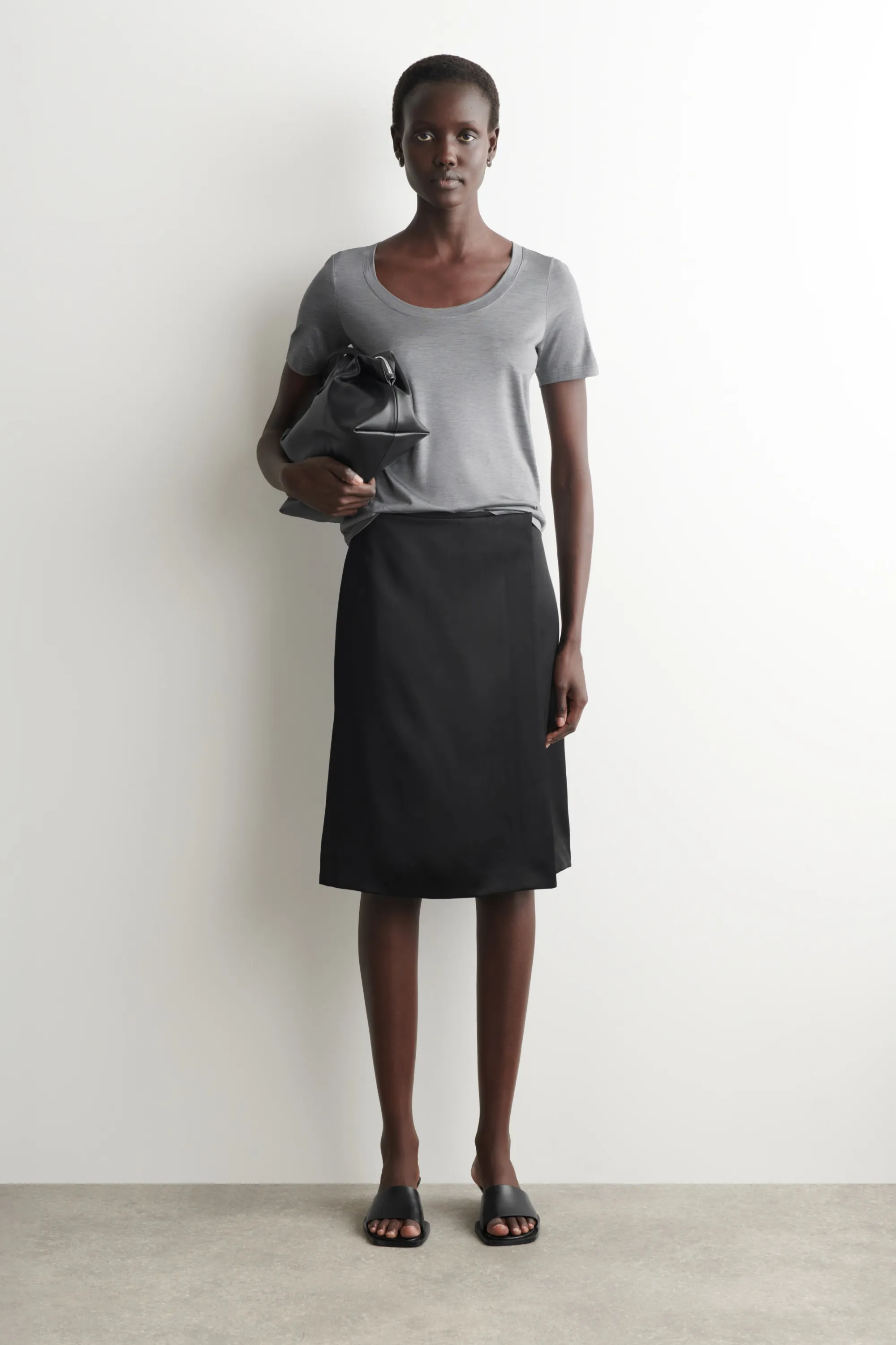 T-SHIRT SLIM EN SOIE - GRIS CHINÉ