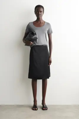 T-SHIRT SLIM EN SOIE - GRIS CHINÉ — photo 1