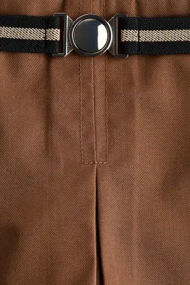Jupe-short en twill avec ceinture - Marron — photo 3