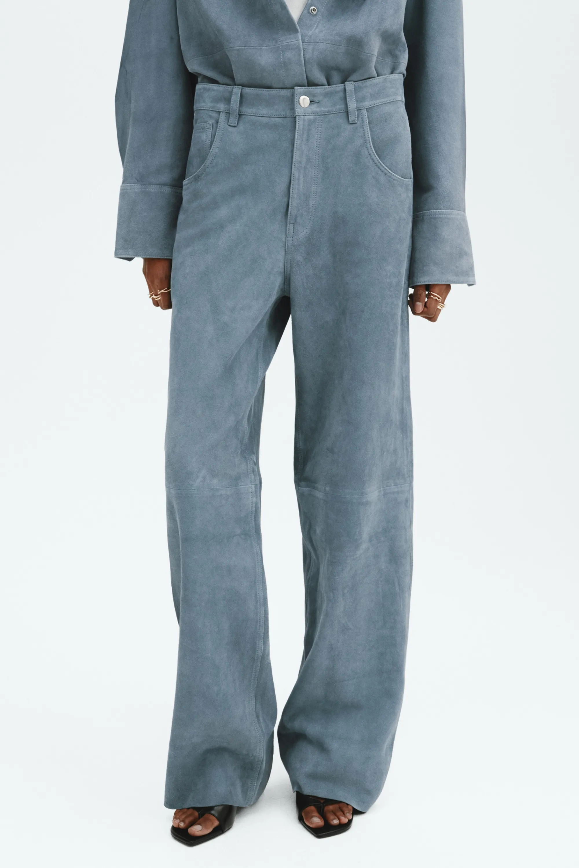 Pantalon en cuir velours - Bleu ancien