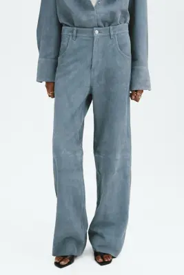 Pantalon en cuir velours - Bleu ancien — photo 1