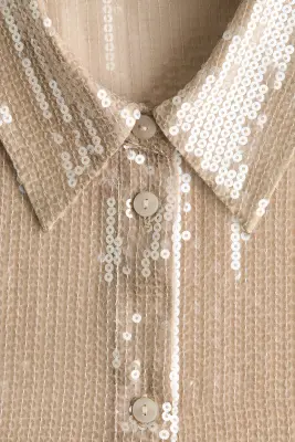 Chemise à sequins - Beige — photo 5