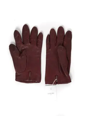 Gants en cuir d'agneau rouge bordeaux brodé CC Prix boutique 750€ Taille 7,5 — photo 2