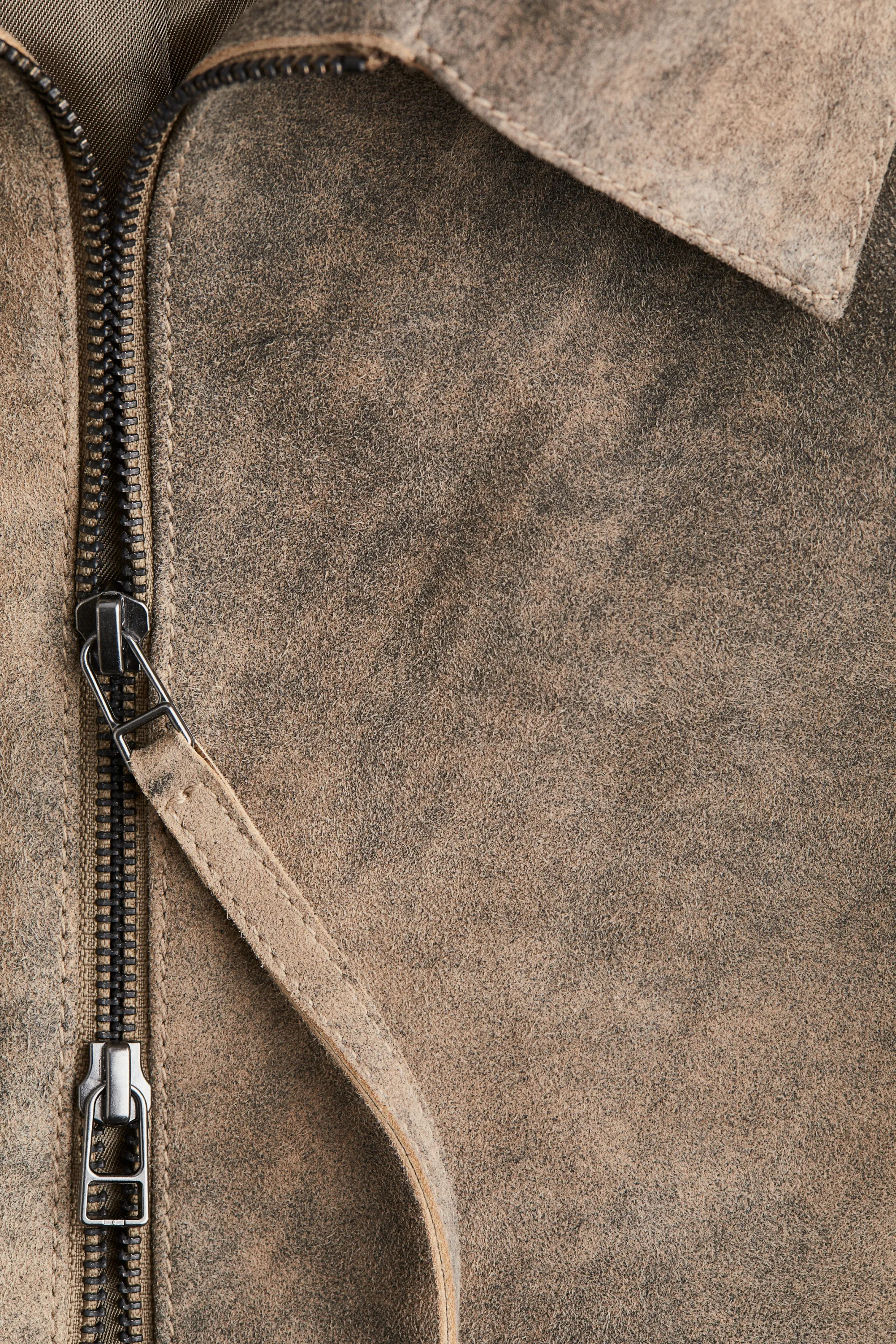 Veste en cuir velours à l'aspect délavé - Beige