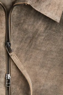 Veste en cuir velours à l'aspect délavé - Beige — photo 1