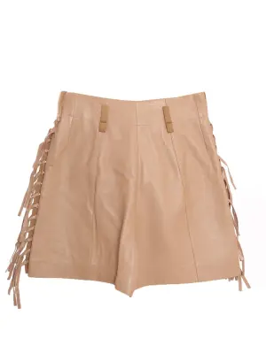 Short taille haute à franges en laine et cuir camel Prix boutique 1550€ Taille 36 — photo 5
