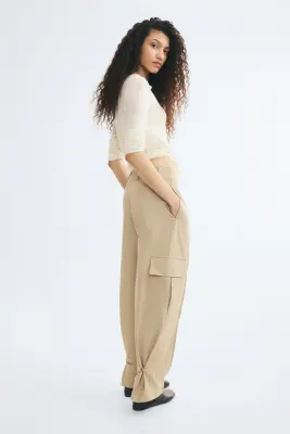Pantalon barrel cargo - Beige — photo 3