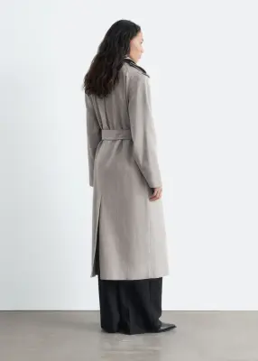Trench-coat en coton et laine à ceinture - Gris — photo 5