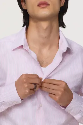 Chemise Slim Fit repassage facile - Rose clair/rayé — photo 2