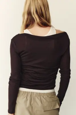 Top superposé en jersey - Marron foncé — photo 3