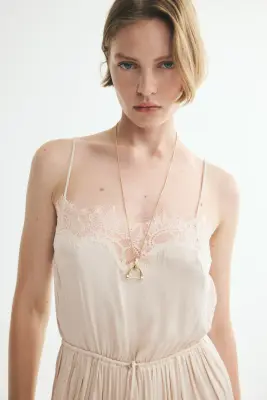 Combi-pantalon à jambes ballon avec dentelle - Beige clair/crème — photo 2