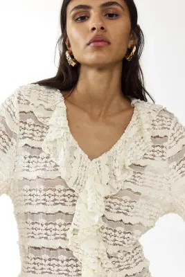 Blouse en jersey façon dentelle - Crème — photo 2