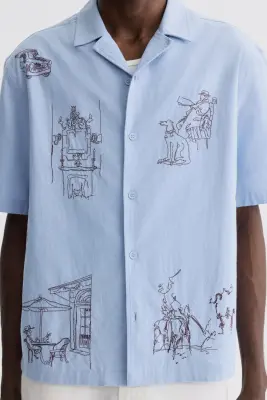 Chemise Relaxed Fit en coton avec col cubain - Bleu clair — photo 2