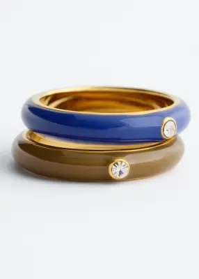 Ensemble de bagues en laiton à détails en verre - Doré/Bleu/Brun — photo 2
