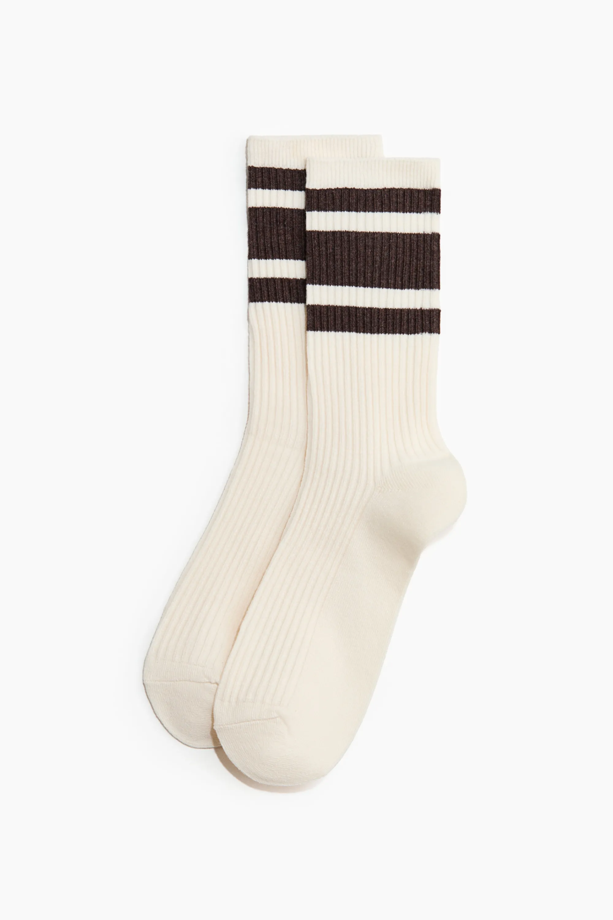 Lot de 2 paires de chaussettes côtelées - Crème/marron foncé