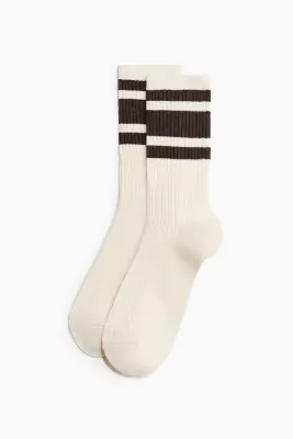 Lot de 2 paires de chaussettes côtelées - Crème/marron foncé — photo 1