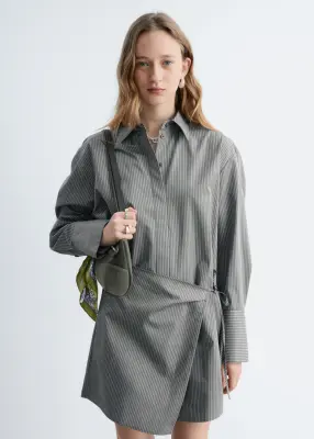 Robe-chemise portefeuille courte - Rayures fines grises — photo 2