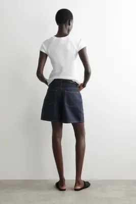 SHORT TAILLE HAUTE EN DENIM - BLEU FONCÉ — photo 3