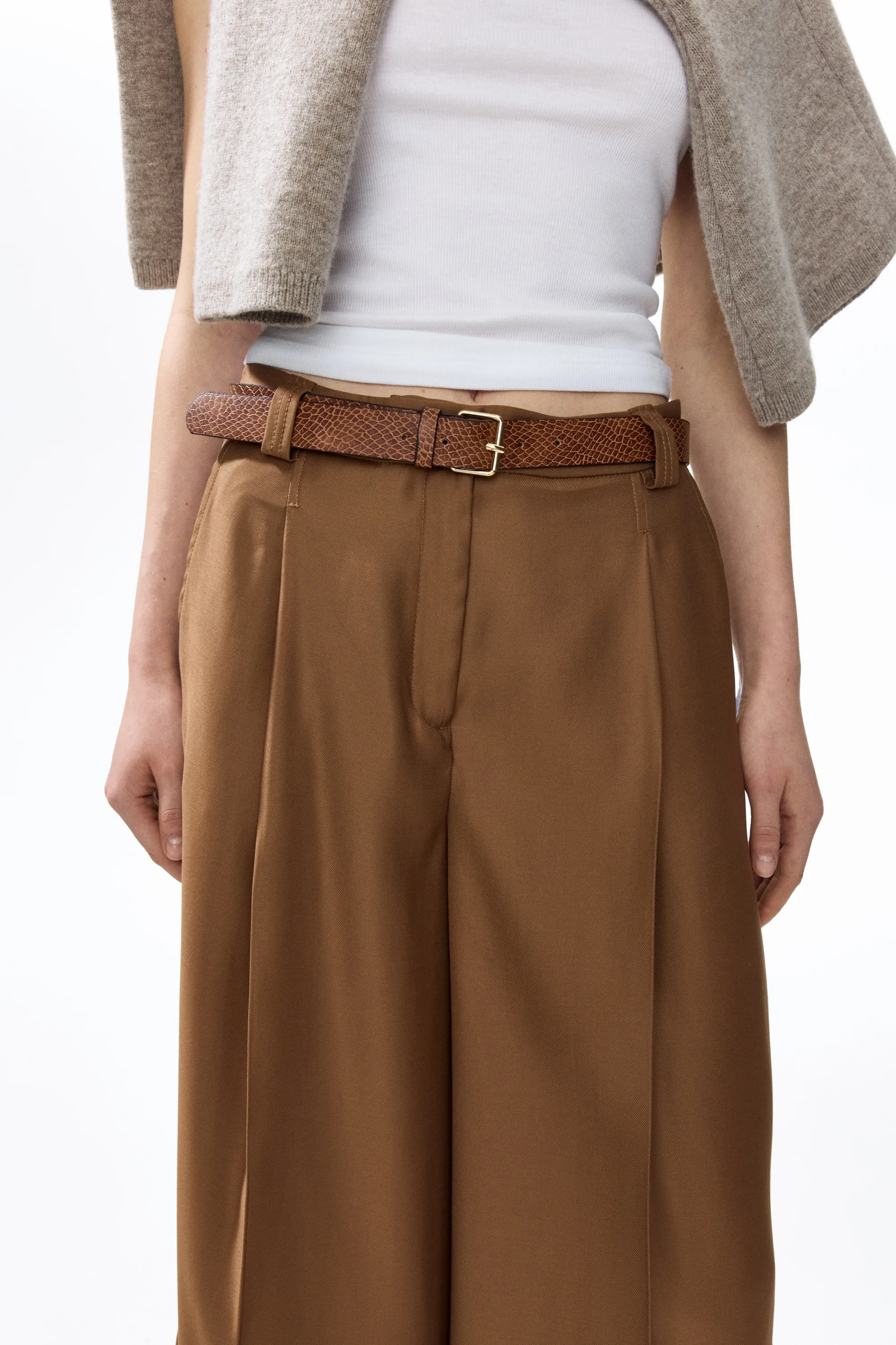 Jupe-culotte en twill avec ceinture - Beige foncé