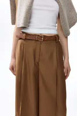 Jupe-culotte en twill avec ceinture - Beige foncé — photo 1