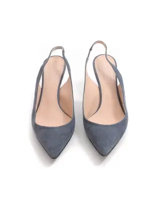 Escarpins à petit talon en suède bleu gris bout pointu Prix boutique 700€ Taille 37 — photo 3