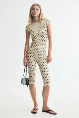 T-shirt ajusté - Beige clair/pois — photo 2