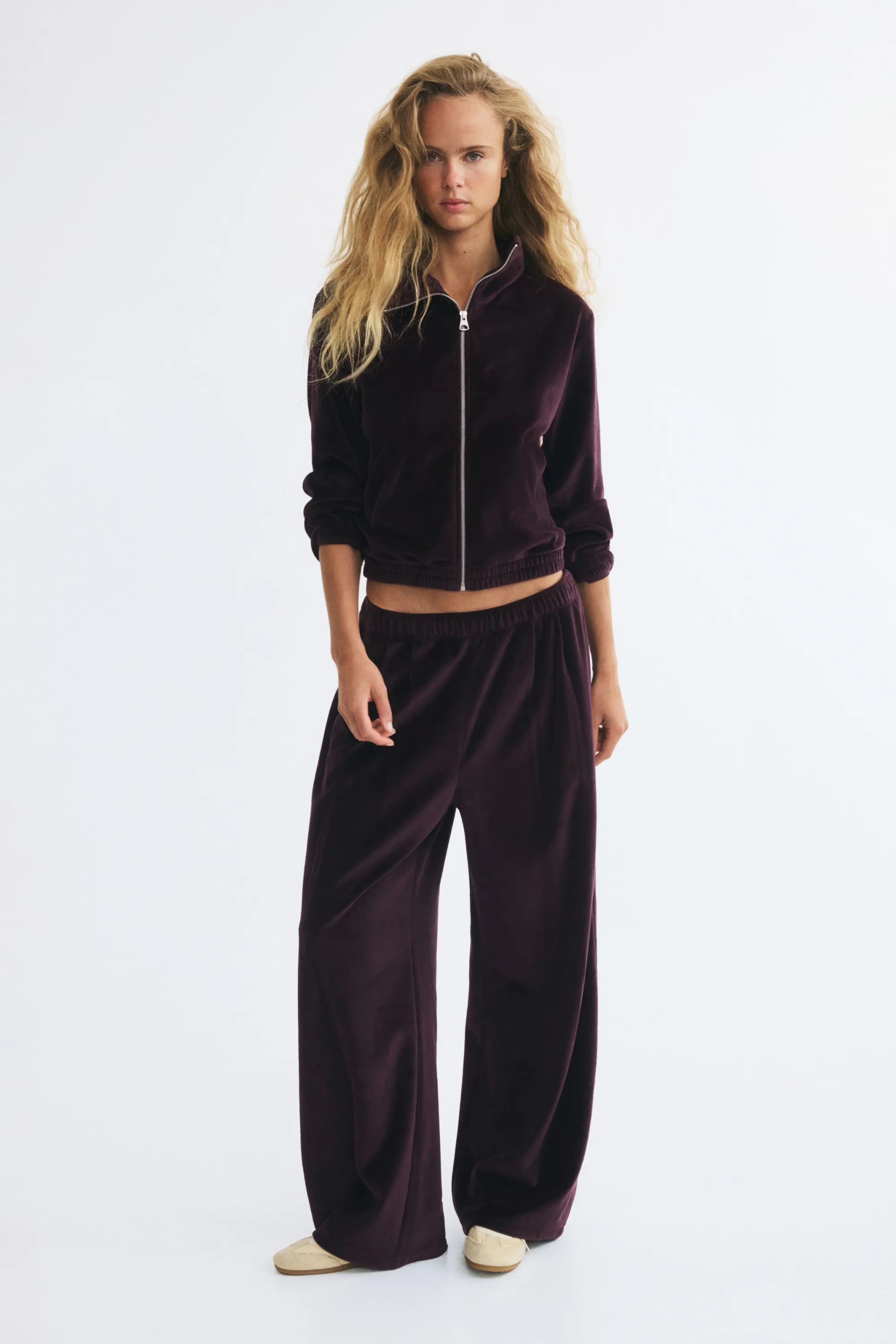 Sweat zippé en velours maille - Violet foncé