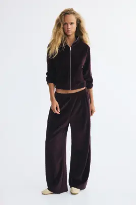 Sweat zippé en velours maille - Violet foncé — photo 1