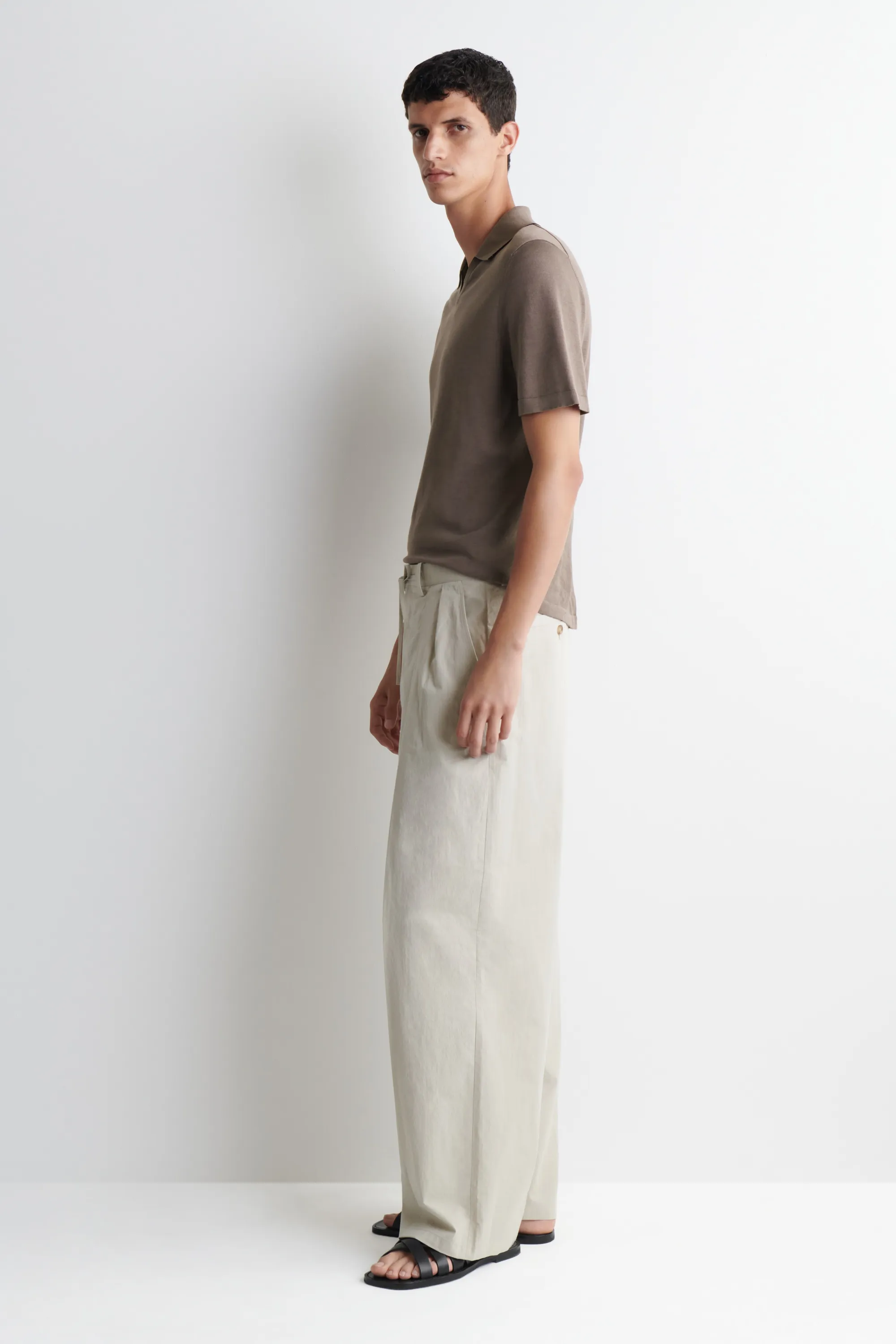 POLO EN SOIE ET COTON À BORDURE CONTRASTÉE - BRUN