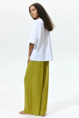 Pantalon large à effet froissé - Vert olive — photo 2