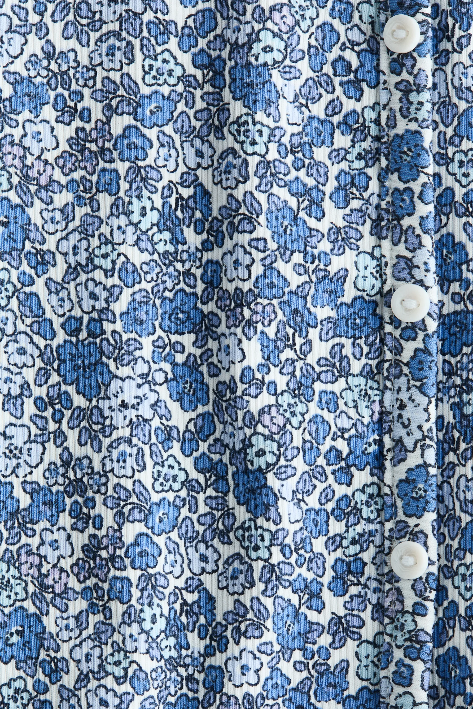 Top côtelé avec boutons - Bleu/fleuri