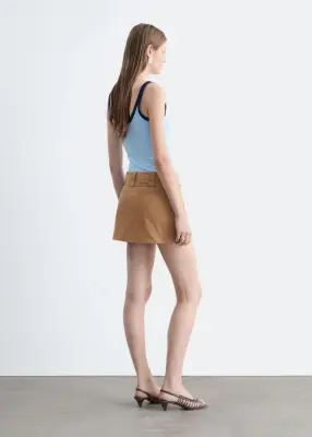 Mini-jupe ceinturée en sergé de coton - Beige — photo 4