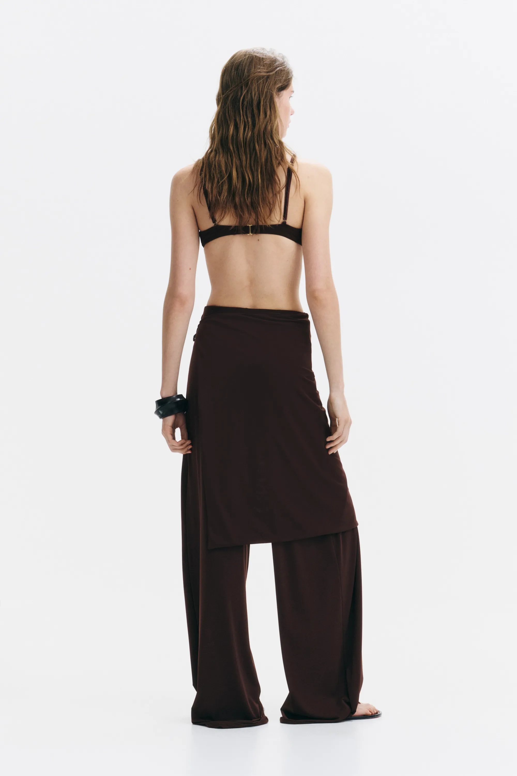 Pantalon avec jupe superposée - Marron foncé