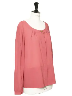 Chemise légère manches longues en laine rose framboise Px boutique 650€ Taille 38 — photo 2