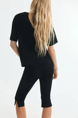 T-shirt en coton avec dentelle - Noir — photo 1