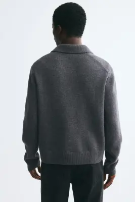 Polo Regular Fit en laine - Gris foncé chiné — photo 4