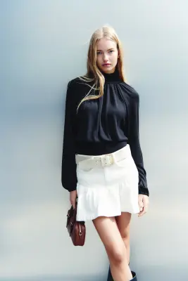 Blouse froncée en jersey - Noir — photo 2