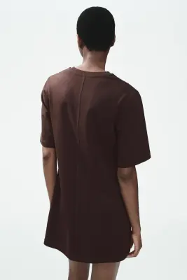 Robe T-shirt en coton - Marron foncé — photo 2