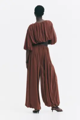 Pantalon ballon à effet drapé - Marron — photo 4
