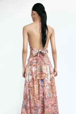 Jupe avec taille ruchée - Orange clair/motif cachemire — photo 2