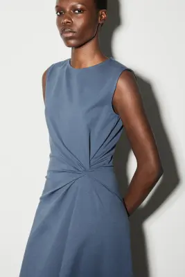 ROBE MIDI EN JERSEY À FINITION TORSADÉE - BLEU — photo 2