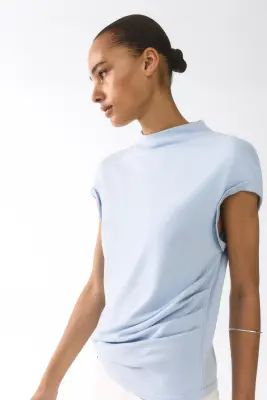 Top à effet drapé en maille fine - Bleu clair — photo 3