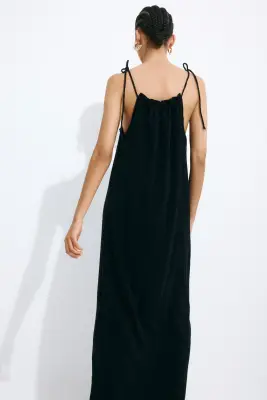 Robe froissée avec bretelles à nouer - Noir — photo 2