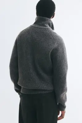 Gilet zippé Regular Fit en maille côtelée - Gris foncé chiné — photo 2