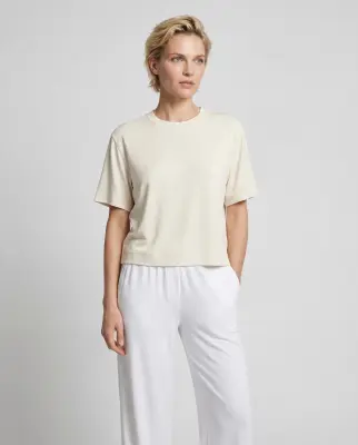 Sweat Blanc Col Rond Manches Courtes en Viscose / Elasthanne — photo 2