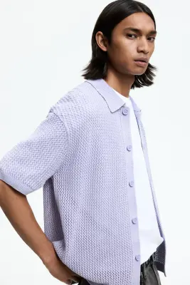 Chemise Relaxed fit en maille ajourée - Lilas — photo 2