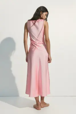 Robe en satin avec cordon de serrage - Rose clair — photo 4